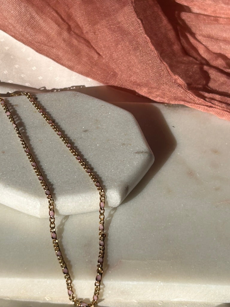 Pink Enamel Curb Chain
